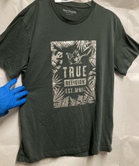 TRUE RELIGION METALLIC FOIL LEAVES LOGO Unisex T Shirt; Sage Green; XL; EXCLNT