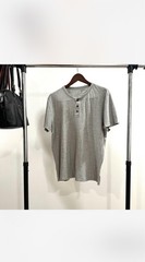 Men’s Gray Solid Henley T-Shirt Button Neck Short Sleeve Size M Regular