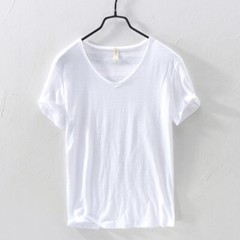 Men Pure Color Cotton Short Sleeve T-shirts V-neck Sports Casual Tops Summer