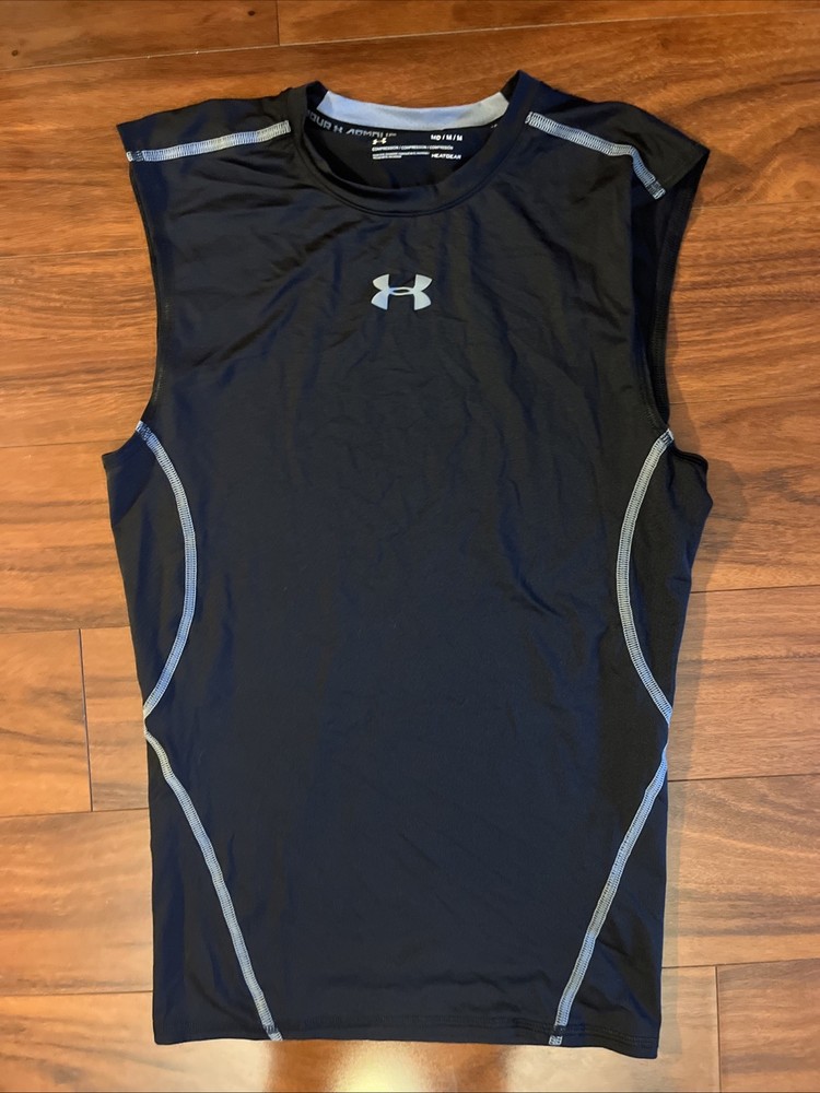 Under Armour Mens Shirt Medium Black Sleeveless Tank Top Compression HeatGear