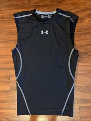 Under Armour Mens Shirt Medium Black Sleeveless Tank Top Compression HeatGear