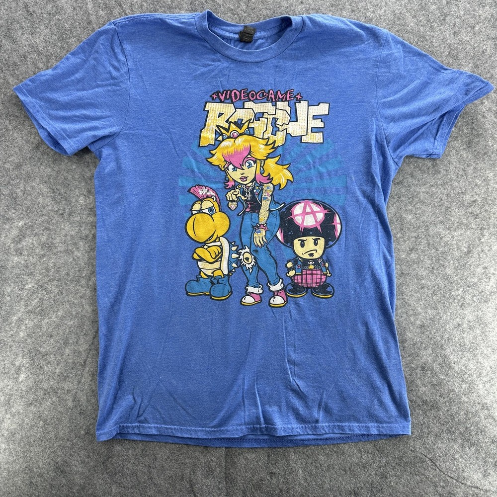 Video Game Rogue Shirt Mens Large Blue Punk Princess Parody Nintendo Tee Gamer