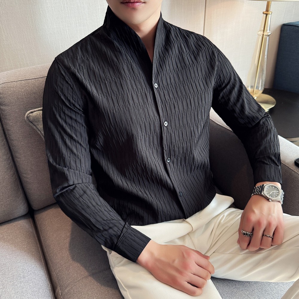 Retro Shirt Men’s Long-sleeved Spring Fashion Slim Business Casual T-shirts Tops