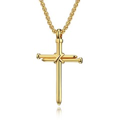 Nail Cross Necklace for Men Stainless Steel Vintage Polished Black Gold Silver