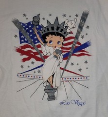 Vintage Betty Boop Diamond Dust XL Las Vegas USA Flag Sleeve T Shirt
