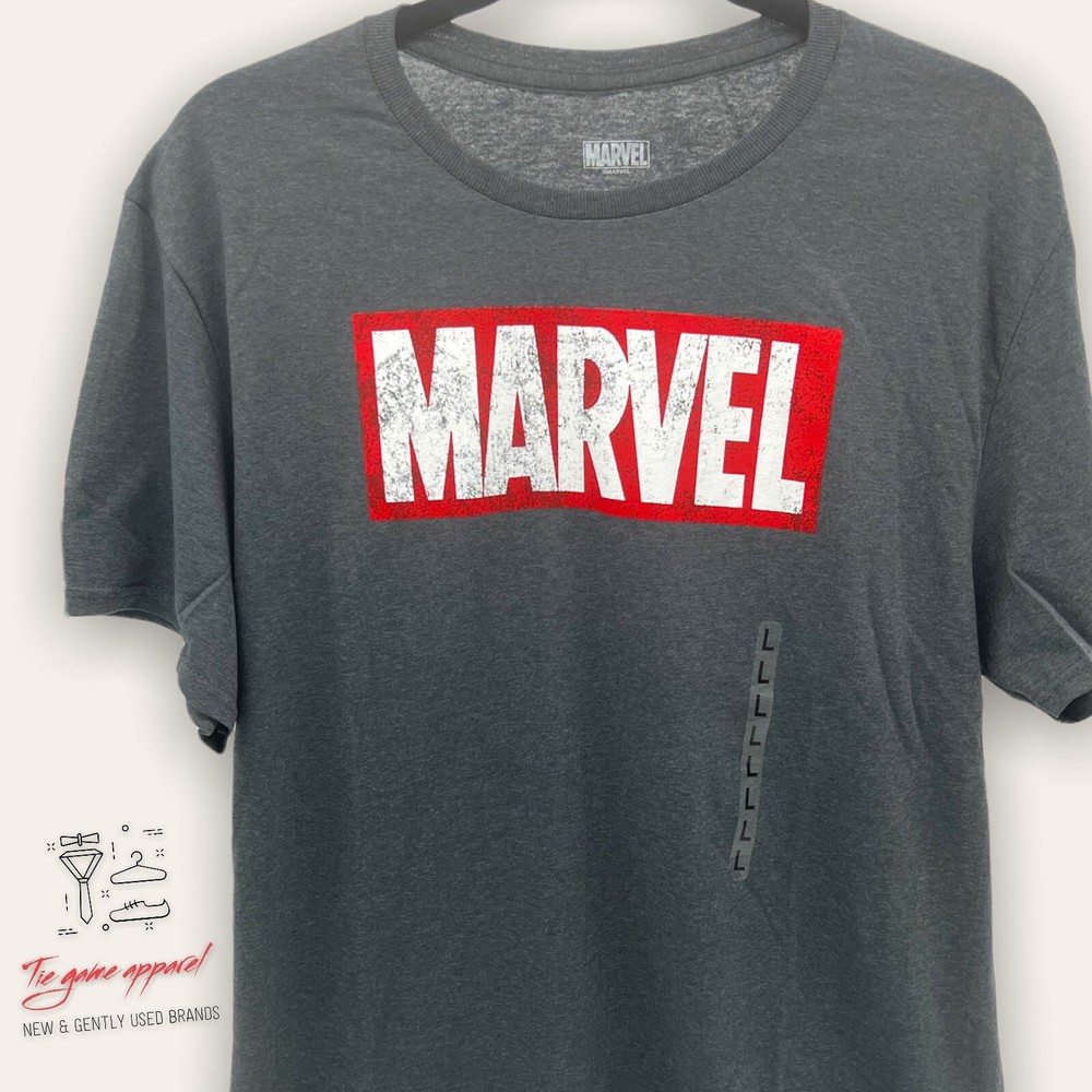 Marvel Mens T-Shirt – Classic Distresed Red Boxed Logo Image