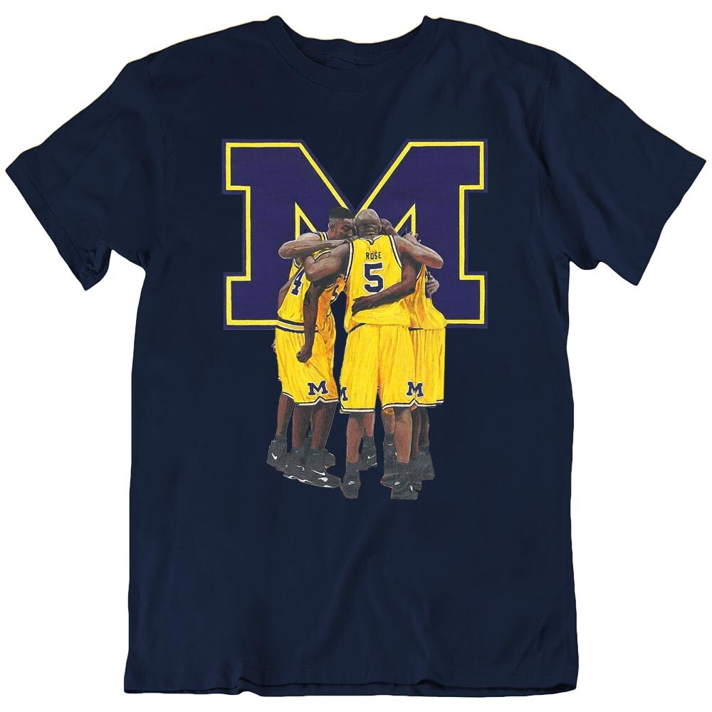Michigan University Basketball Team Fab Five 5 Sport Retro T Shirt Tee Gift New