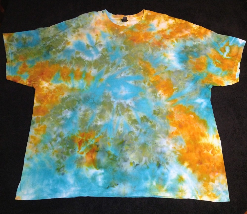 Bright Blue, Orange And Sage Ice Dye Tie Dye T Shirt ~ Sz 4XL