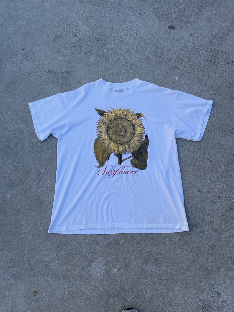 Vintage 90s Sunflower Wildlife Nature Art Graphic White T Shirt Size XL