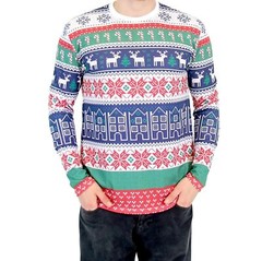 Adult Holiday Winter Fresh Houses Pattern Long Sleeve Ugly Christmas T-Shirt Tee