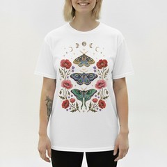 Celestial Moth T-Shirt Luna Moon Phase Flower Cottagecore Witchy Tee