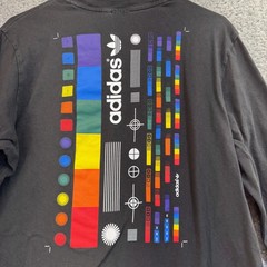 Adidas Shirt Mens Large Black Rainbow Test Pattern Graphic Streetwear Y2K Tee