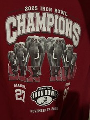 Iron Bowl 2025 Champions Six In A Row Alabama 20-27 Unisex T-Shirt Size Medium