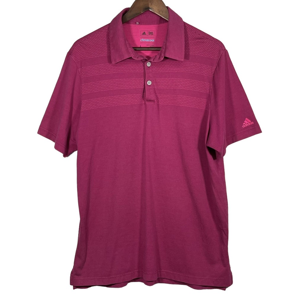 Adidas Climacool Active Collared Shirt Men Size L Fuchsia Pink Short Sleeve