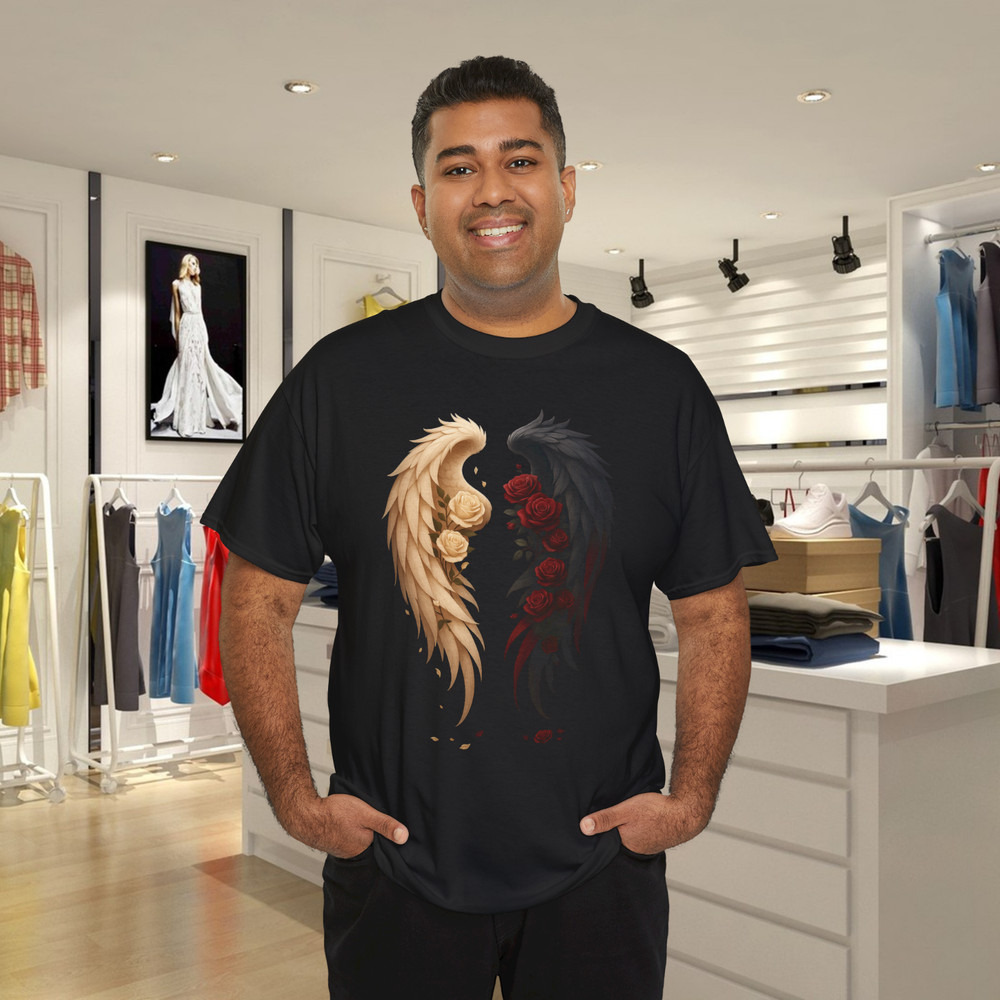 Angel Wings Light and Dark Roses Duality T-Shirt