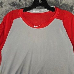 Nike Pro Dri-FIT Baseball Top Long Sleeve Gray Red Athletic Shirt Large