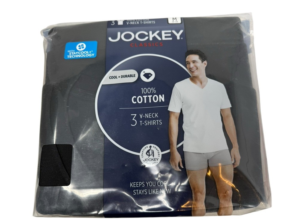 Jockey Men’s T-Shirts Cotton V-Neck T-Shirt – 3 Pack, Black, Medium