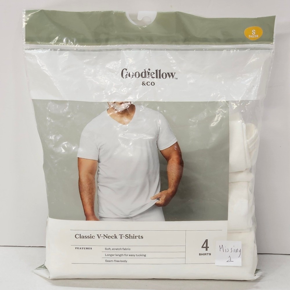 Goodfellow Classic V Neck 3 T Shirts White Size S Soft Stretch Longer Length