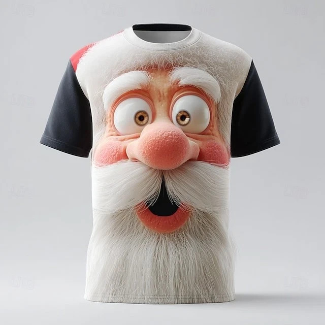 Christmas Men’s Santa Claus 3D Cartoon Vacation Party Street 3D T-Shirt Unisex