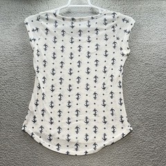 Wallflower Womens L Anchor Print T-Shirt Navy Anchors Nautical Coastal Cruise