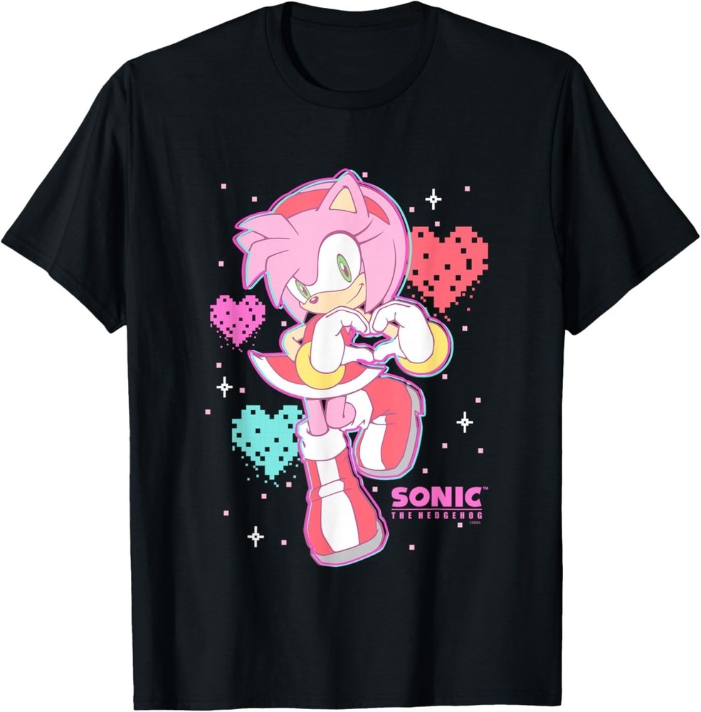 Sonic The Hedgehog Valentine’s Day Cute Amy Rose Retro Logo T-Shirt