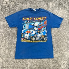 Vintage Sprint Car Racing Shirt Mens Large L Blue Gulf Coast Speedway Texas Y2K