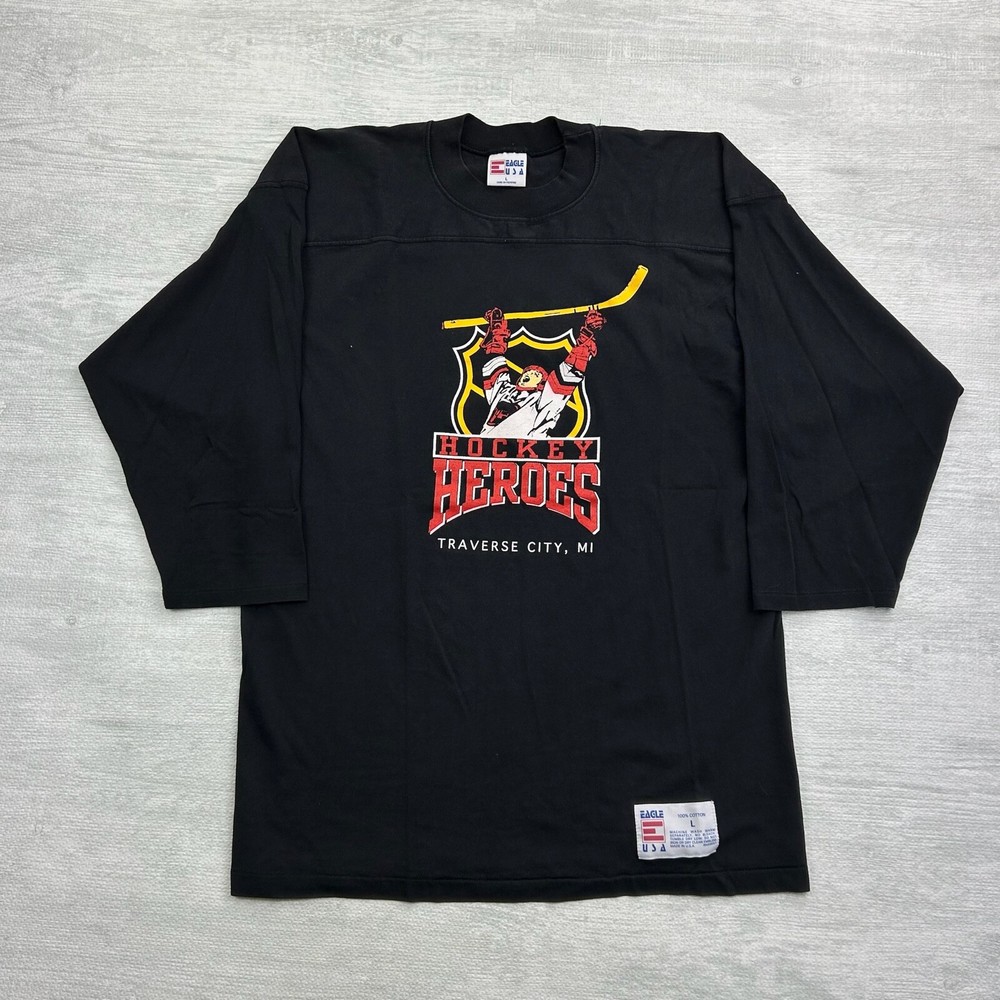 Vintage Hockey Heroes Shirt Adult Large Long Sleeve Black Sports