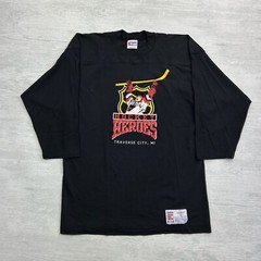 Vintage Hockey Heroes Shirt Adult Large Long Sleeve Black Sports