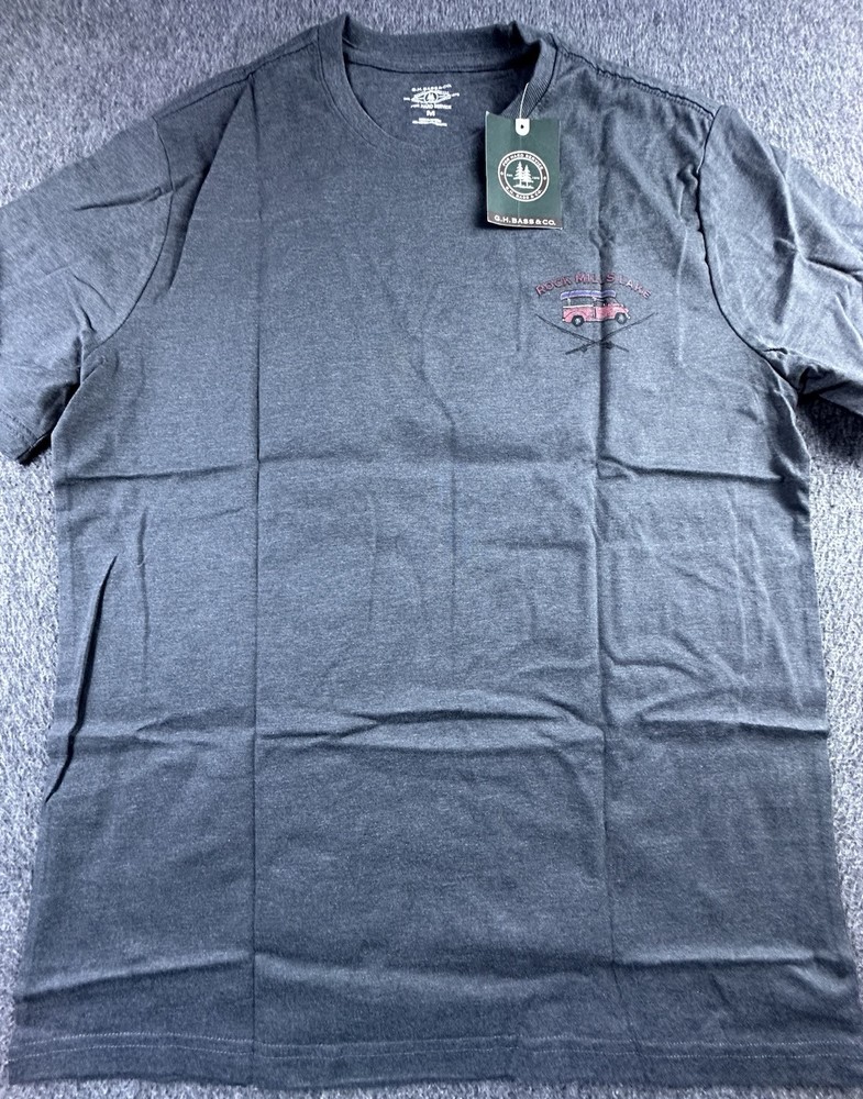 G.H. Bass & Co. Shirt Men Medium Asphalt Heather Rock Mills Lake Graphic Tee New