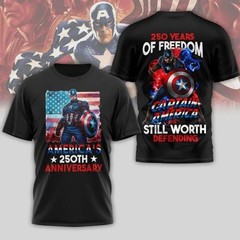 Captain America Superhero 250 Years Of Freedom 4th Of July Tshirt 3D Printed