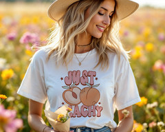 Just Peachy Shirt – Cute Retro Peach Graphic Tee for Women & Summer Outfit A452