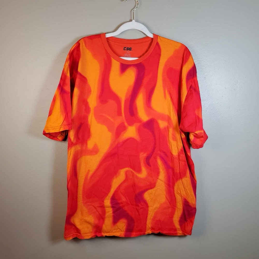Mens Tie Dye T Shirt 2 XL Flames Fire Swirl CSG RARE XXL