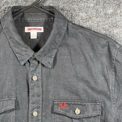 True Religion Men’s Long Sleeve Utility Shirt Size M Black Red Logo