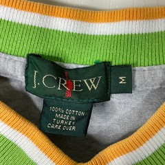 J. Crew Oarsman Mens Medium Gray V-Neck Shirt Striped Collar Short Sleeve Preppy