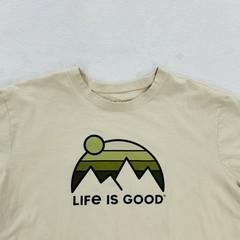 Life Is Good Shirt Mens 2XL Beige Mountain Logo Graphic Hiking Outdoor Tee