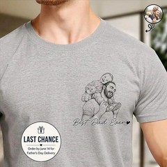Personalized Best Dad Ever T Shirt Custom Photo Sketch Family Portrait T-Shirt