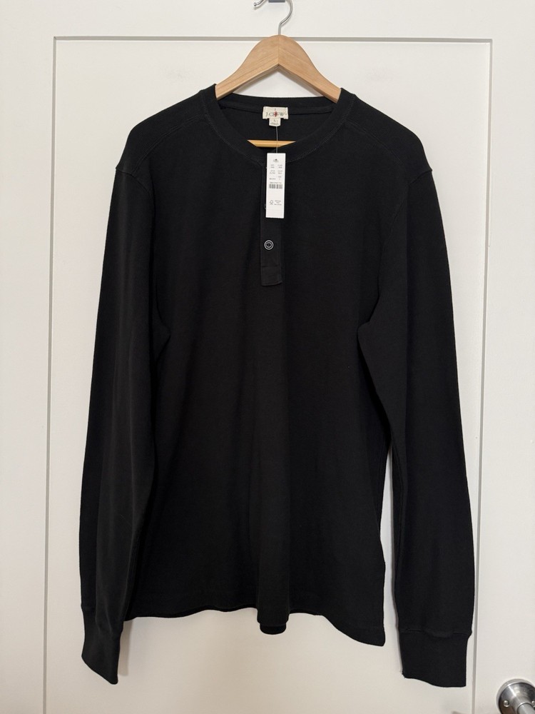 NWT J Crew Oarsman Jacquard Rib-knit Henley Shirt Mens Sz L Black Preppy CL754