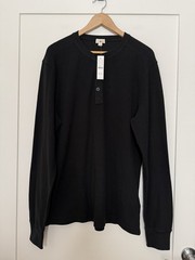 NWT J Crew Oarsman Jacquard Rib-knit Henley Shirt Mens Sz L Black Preppy CL754