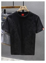 Men’s Summer Casual Short Sleeve T-Shirt Dragon Embroidery Slim Fit O-Neck Top
