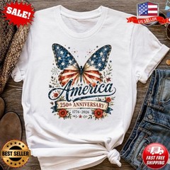 America 250 Butterfly Shirt, Patriotic 250th Anniversary 4th July T-Shirt S-5XL