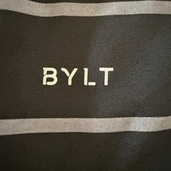 BYLT Drop Cut Lux Shirt Mens Striped Short Sleeve Performance Stretch Black Sz L