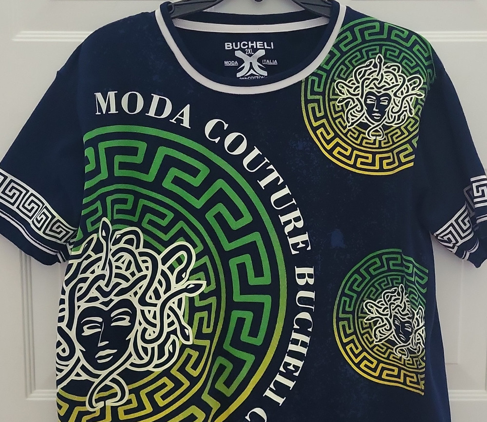 Bucheli Moda Italia Medusa Graphic Print Black Men’s 2XL Crew Neck T-Shirt