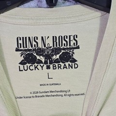 LUCKY BRAND Guns n Roses Mens Large Beige Skull Casual Music Rock 80s Metal NWT