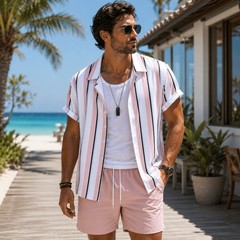 Men 2Pcs Hawaiian Shirt Shorts Set Tropical Print Beach Summer Outfit S-5XL
