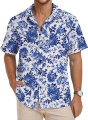 Men’s Hawaiian Shirt Floral Print Short Sleeve Button Down Casual Beachwear Top
