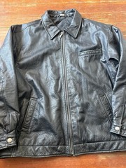 Vintage 80s Leather Jacket Mens Black Genuine Size XL YBS Zipper Rare