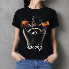 Raccoon Halloween Shirt Spooky Season Vintage Fall Halloween Gift Tee