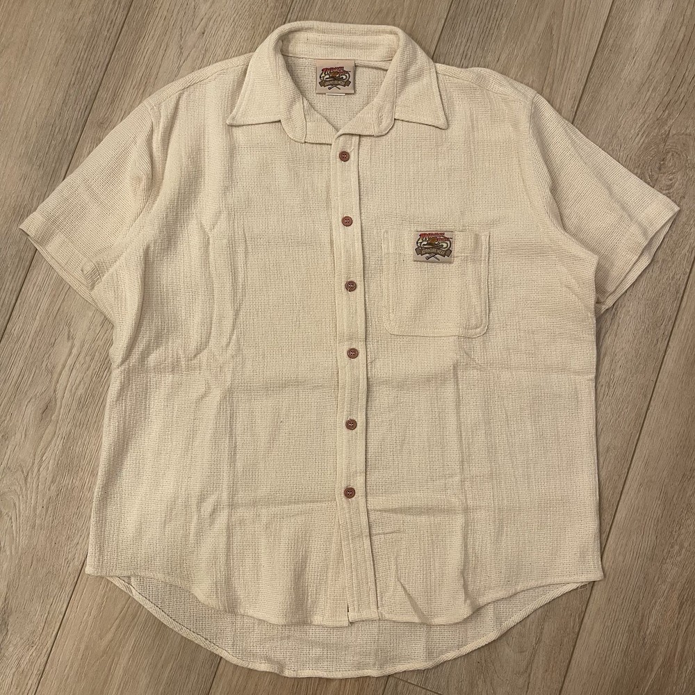 VTG 90s Indiana Jones Adventure Wear Creme / Tan Waffle Knit Cotton Made In USA