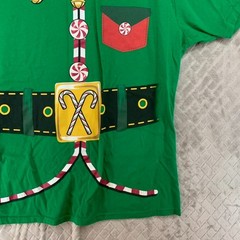 Holiday Time Adult XL T-Shirt Green Elf Santas Helper Short Sleeve Crew Neck