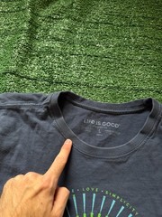 Life Is Good Crusher T Shirt Blue Spiral Graphic Print Mens L – Flaw